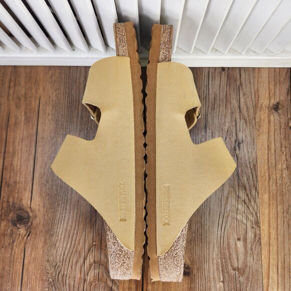 Birkenstock Arizona Vegan Latte Cream Birkibuc Womens Size 10 Boho Slide Sandals - Picture 6 of 9